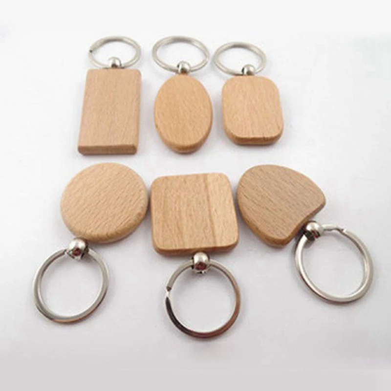 60 Blank Wooden Wooden Keychain Diy Wooden Keychain Key Tag Anti-Lost Wood Accessories Gift