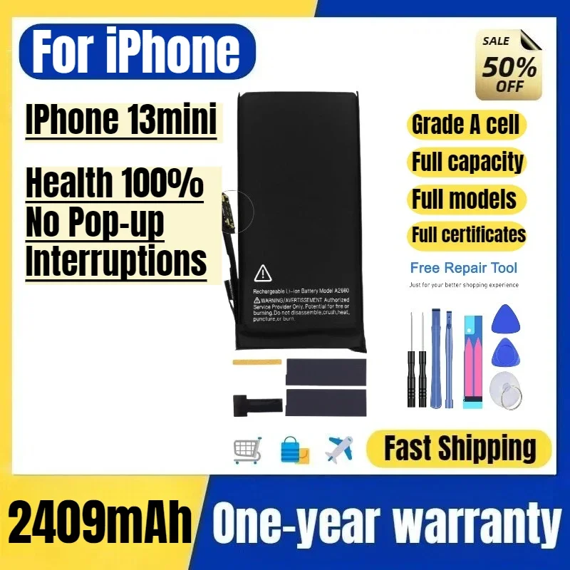 For IPhone 13mini Mobile Phone Battery Health 100% No Pop-up Interruptions High Quality Replacement Bateria Grade A Cell