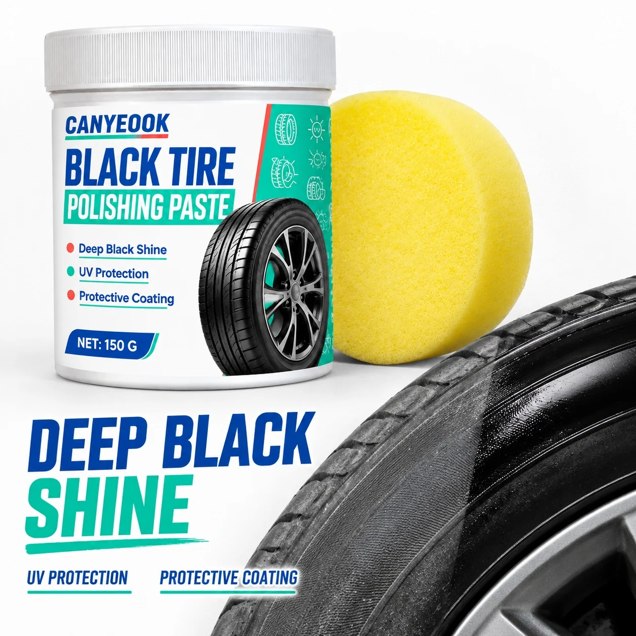 CANYEOOK Black Tire Shine Conditioner, Gloss Finish UV Protection, Anti Aging Cracking for Sedan SUV Tires