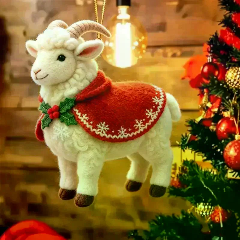 2D Flat Acrylic Goat Hanging Ornament With Snowflake Colorful Goat Car Ornament Gold Hanging Cord Goat Pendant Holiday Decor