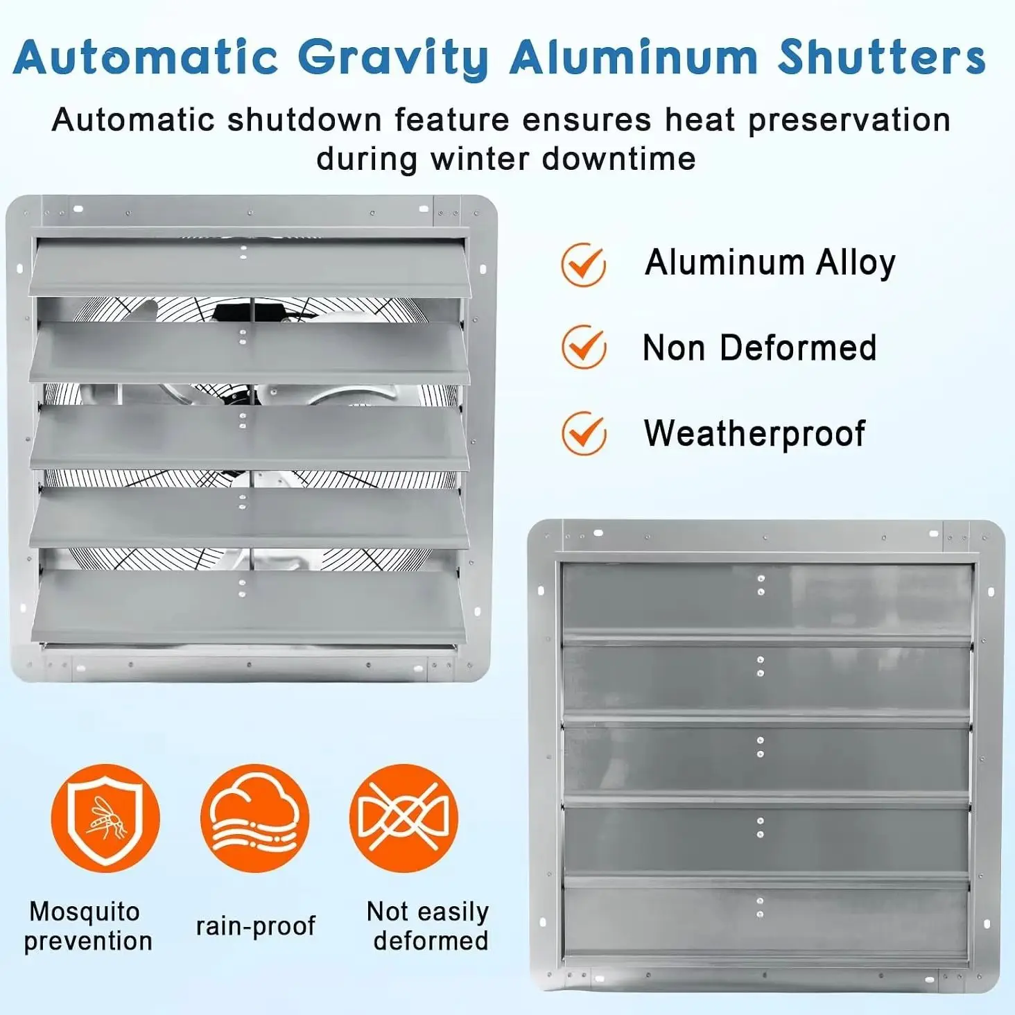 20 24 Inch Automatic Louver Exhaust Fan Wall Mounted Ventilation Fan High Speed Ventilator 3500 CFM Low Noise Energy Efficient Industrial Exhaust Fan with Aluminum Blades for Garage Warehouse Workshop Greenhouse Barn view 7