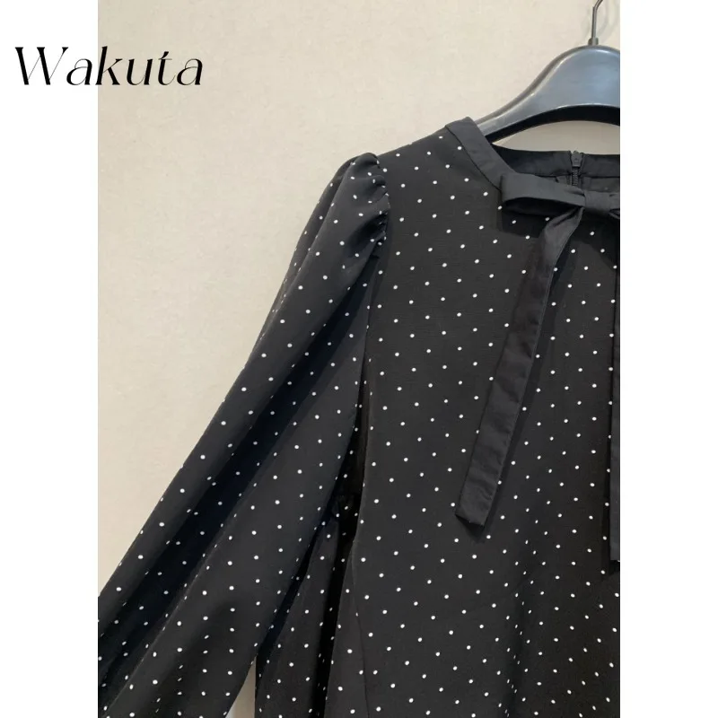 WAKUTA giapponese classico autunno/inverno articoli Ins Blogger Chic Polka Dots camicia stile bambola stile Hepburn camicia Casual a maniche lunghe