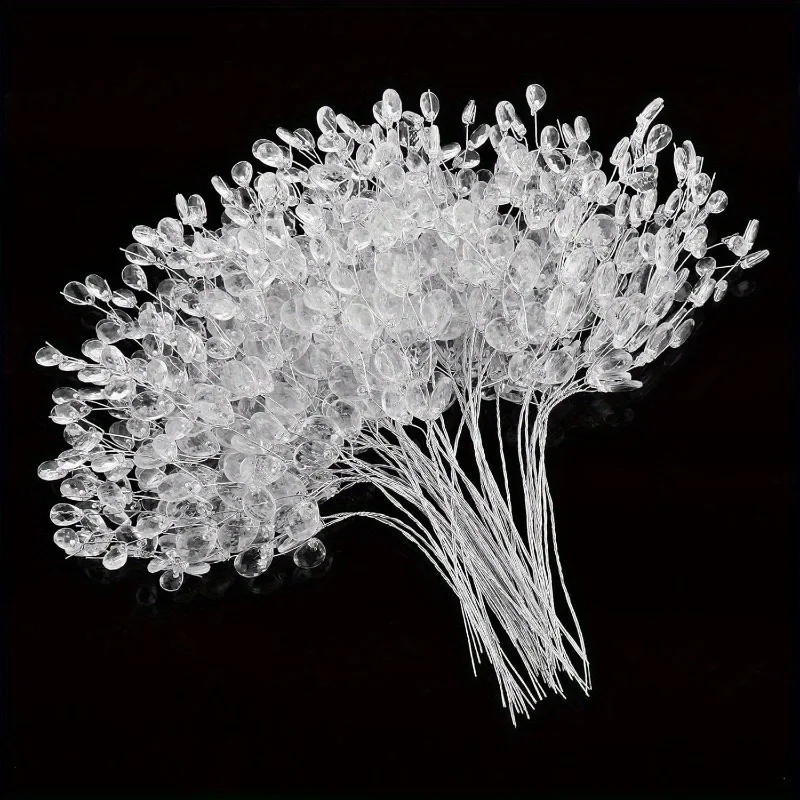 20 tiges de fleurs en perles acryliques avec gouttes de cristal, brins perlés polyvalents pour la décoration de mariage et les bijoux artisanaux, breloques florales