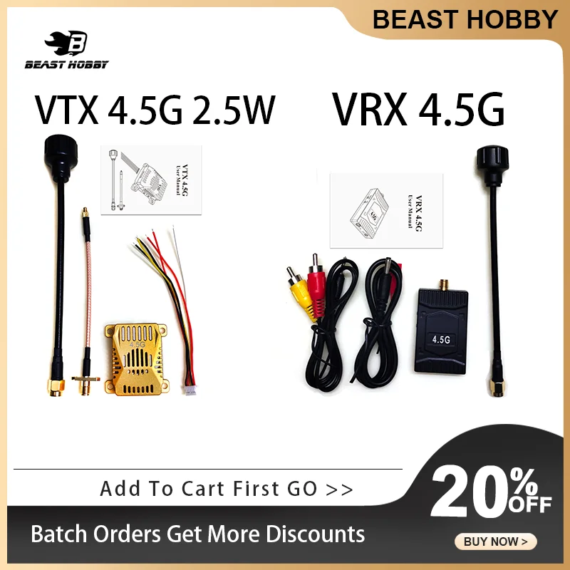 

BeastHobby 4.5GHz 2.5W FPV Video Transmitter VTX 16CH And 4.5GHz VRX Kit Video Transmitter Receiver