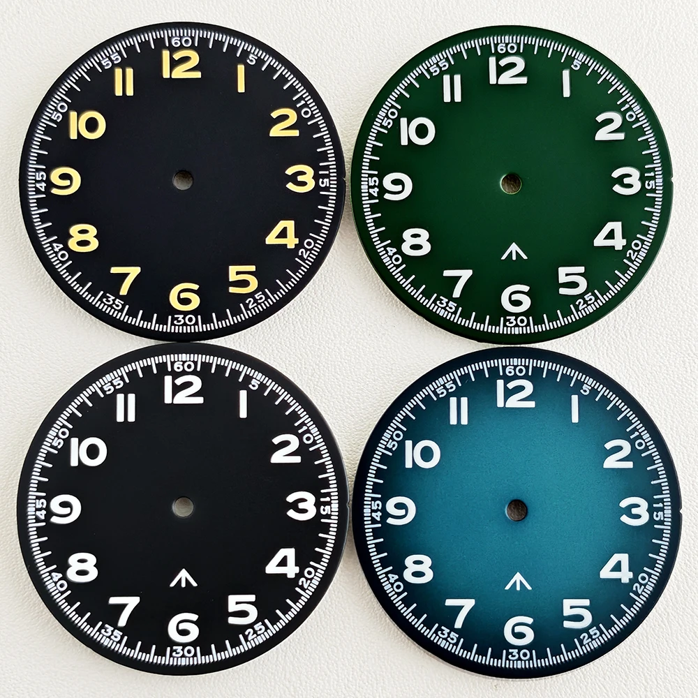 33.5mm Pilot Watch Dial Green Luminous Custom Logo Dial Fit NH35 NH36 Movement 40mm  Silver Stainless Steel Case