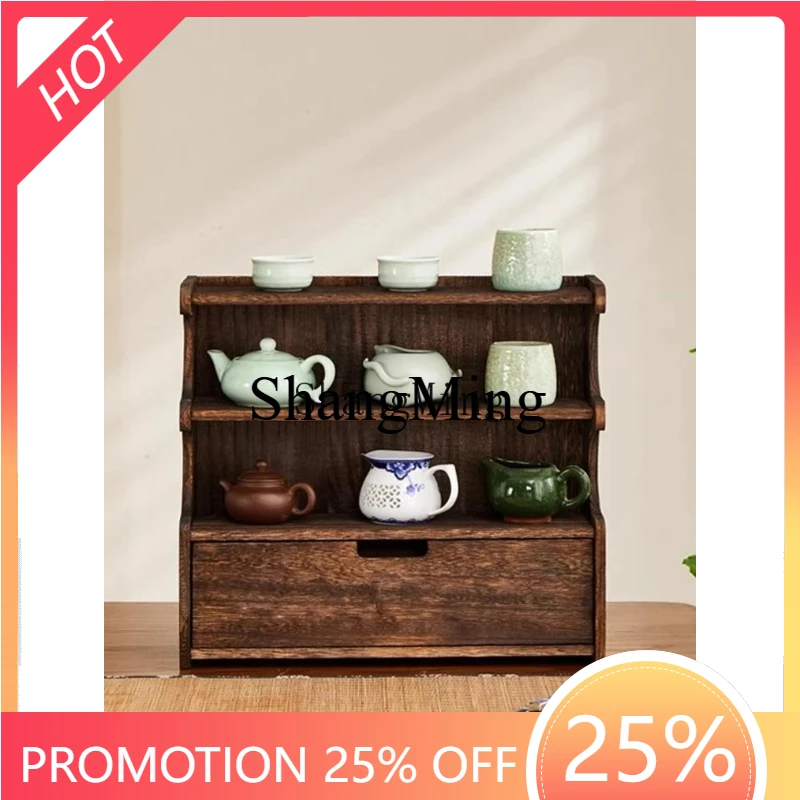 SM Home  Solid Wood Chinese Teacup Rack Desktop Countertop Bogu Rack Small Shelf