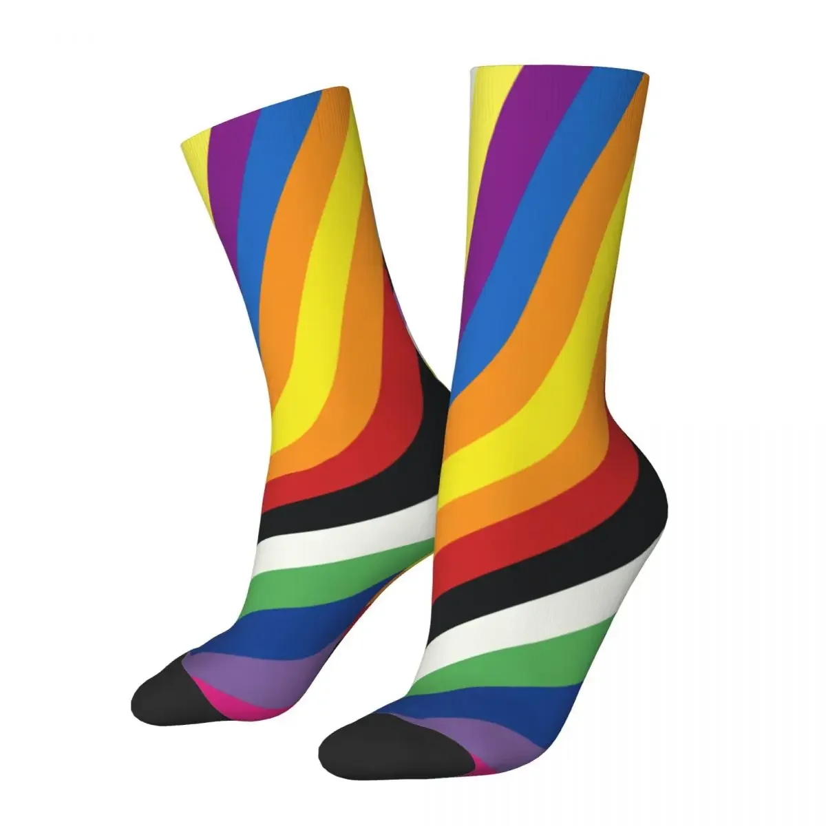 Harajuku Pride Flag Colourful Stripes Middle Tube Socks for Unisex Sweat Absorbing Breathable Basketball Socks