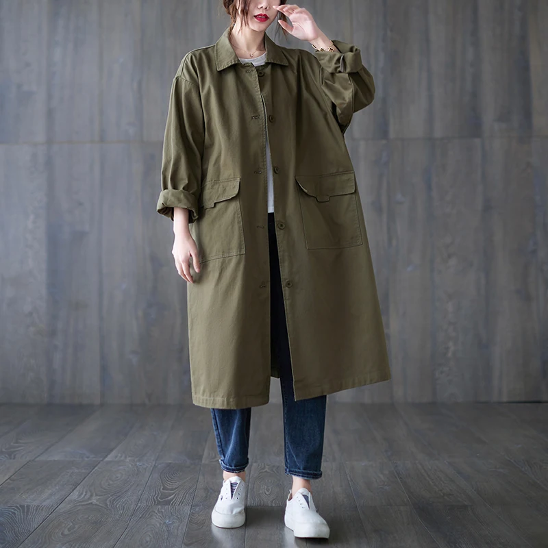 TANNT Women Trench Coat Khaki Black Casual Long Trench Coat Feminino Fashion Loose Windbreaker For Women 2023 New Overcoat Women