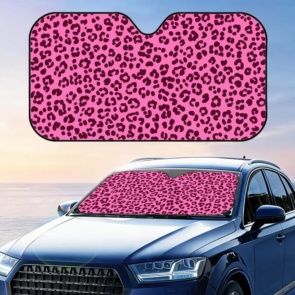 

Pink Leopard Sun Visor Foldable Universal Car Windshield Sun Shade UV Protection Heat Insulation Foldable Cover