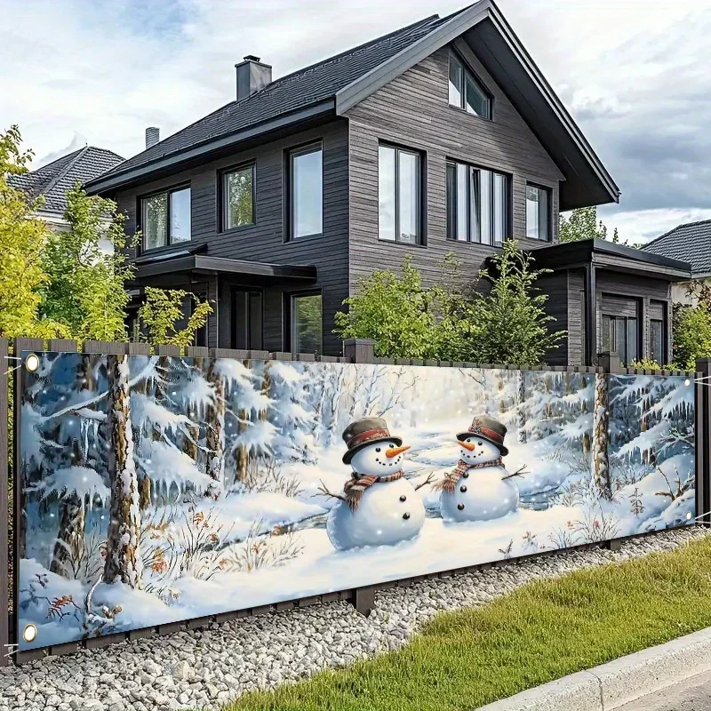 1 Happy Winter Snowman Snowflake Banner - Durable Polyester Outdoor/Interior Decor with Snowman, Bird and Snowflake Designs