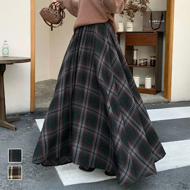 

Autumn and Winter New Design Irregular Plaid Skirt Retro Thin Medium and Long