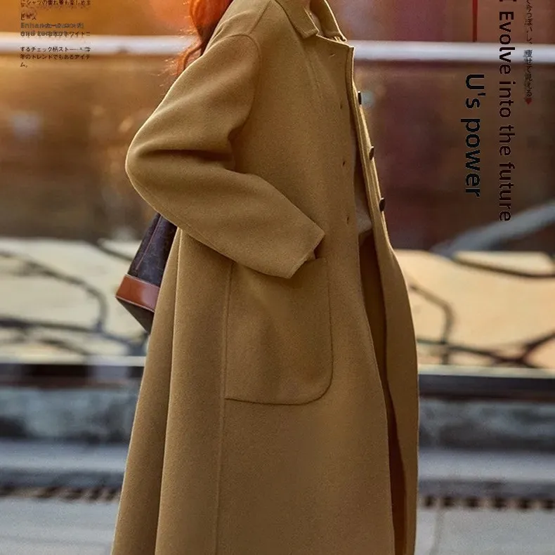 Dámský vlněný kabát pro větší velikosti, oboustranný fleecový, volný střih, střední délky, podzim/zima, módní svrchní oblečení, pohodlné ... - náhled 2