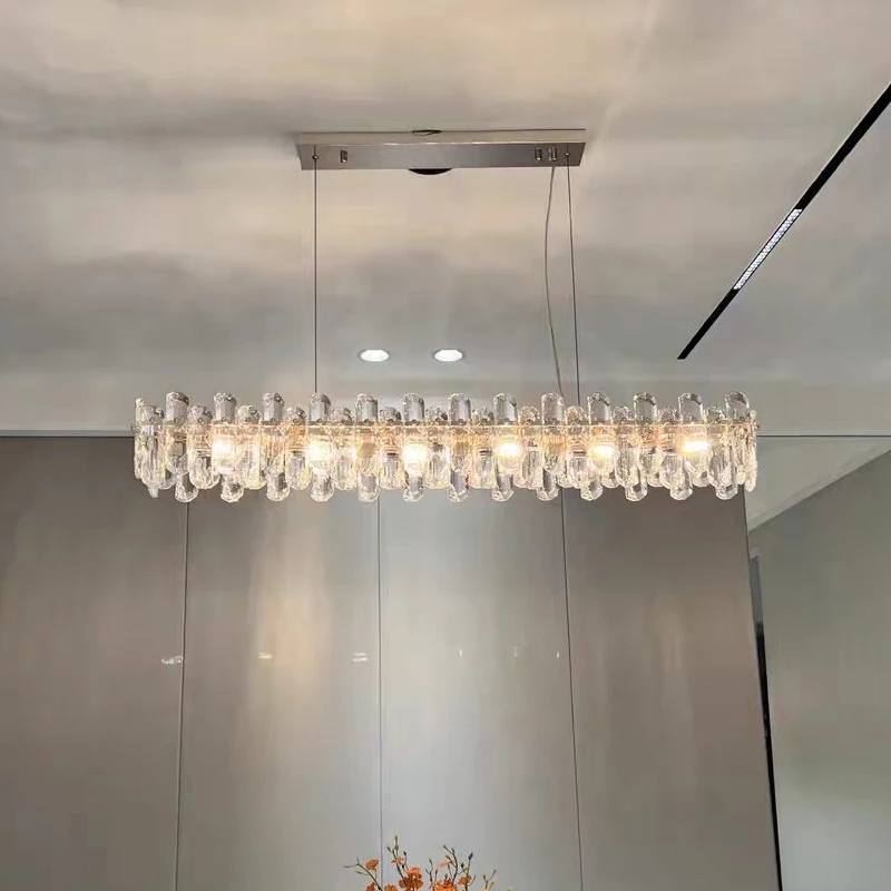 Modern Led Long Chandelier For Dining Room Luxury Rectangle Kitchen Lamp Gold New Creative Design Shiny Cristal Hanging Lighting