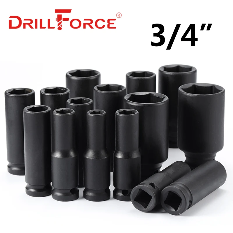 Drillforce 17-65mm Heavy Duty głęboki klucz udarowy głowica gniazda 3/4 "Adapter samochodowy Auto opona do ciężarówki naprawa przemysłowe narzędzia pneumatyczne narzędzie