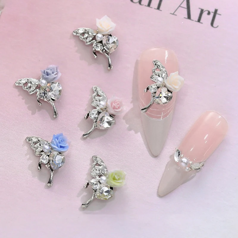 Mini Papillon 3D en Alliage de Clip, Strass en Forme de Camélia, Diamant Brcorporelle Jolie tu, Décorations Astronomiques pour Nail Art, 5 Pièces