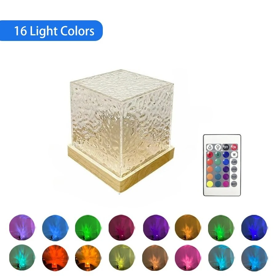 

16 Colors Ocean Wave Projector Light Water Ripple Night Light Mood Lighting Ambient Cube Luminorthe Bedroom Playroom Living Room