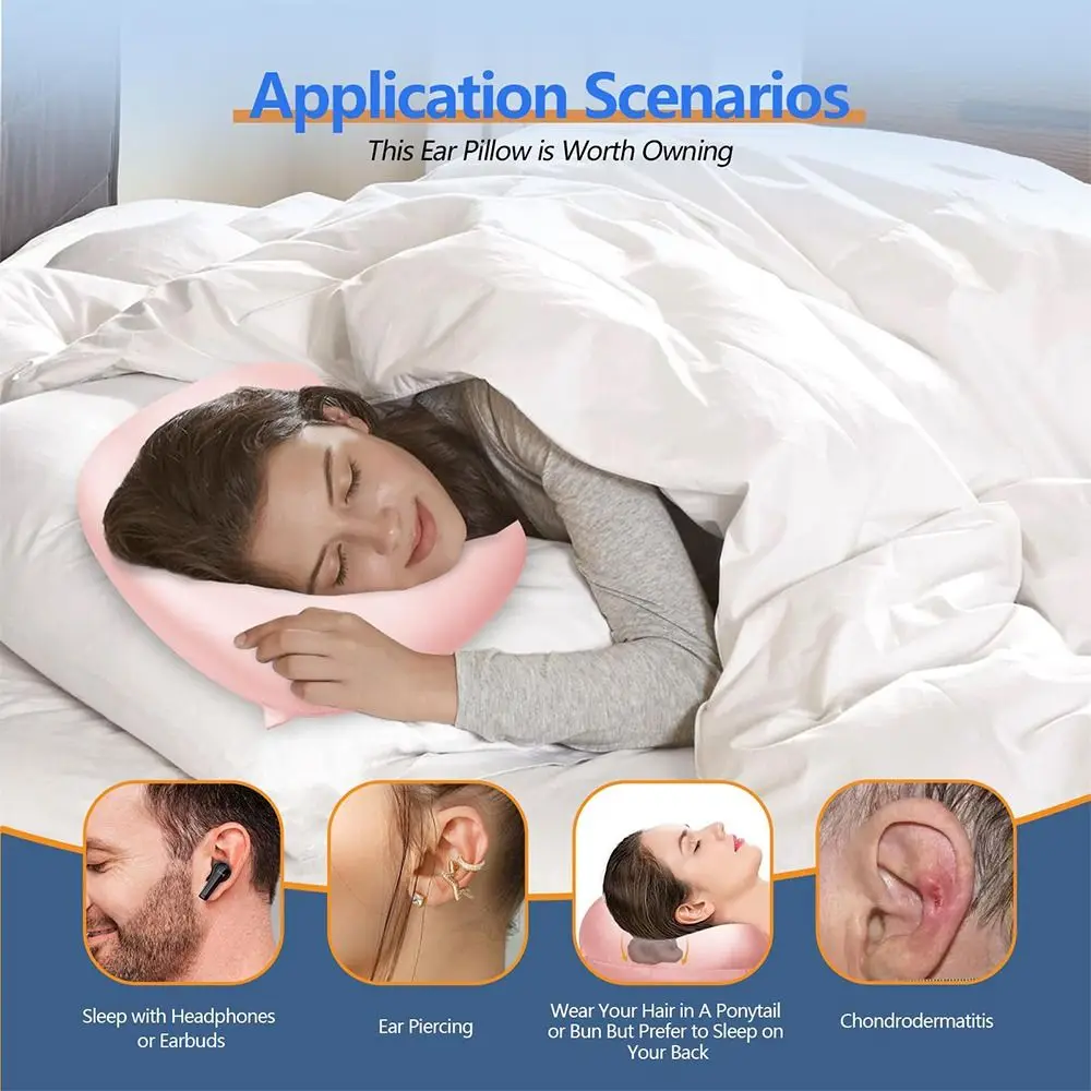 

Cotton Filling Ear Piercing Pillow Breathable Ergonomic Curved Side Sleeping Pillow Comfortable Portable Pillow with Ear Hole