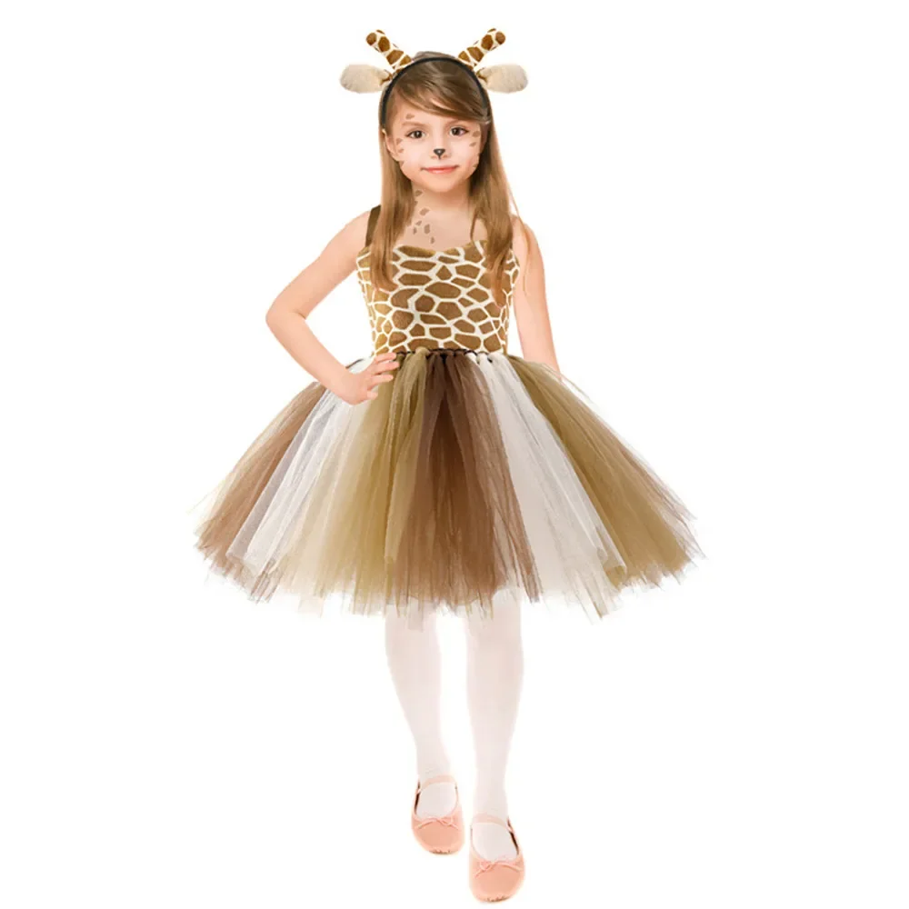 Giraffe Tiger Leopard Costume for Girls Halloween Animal Dress Up Clothes Outfit Kids Carnival Jungle Party Fancy Tutu Dress