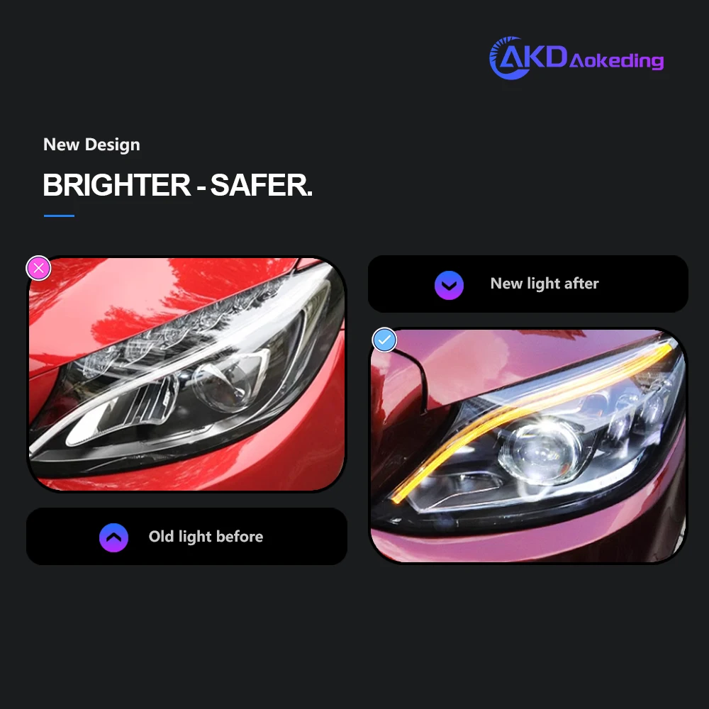 AKD Head Lamp for Benz W205 LED Headlight 2014-2020 Headlights C200 C260 C300 DRL Turn Signal High Beam Angel Eye Projector Lens