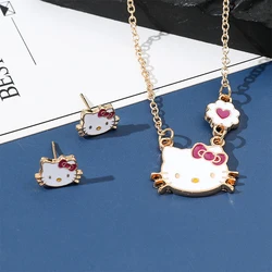 Y2k Hello Kitty Necklace Choker Chain Alloy Silver Crystals Female Bracelet Pendant Sanrio Collar Women Jewelry Gift Girls Toy