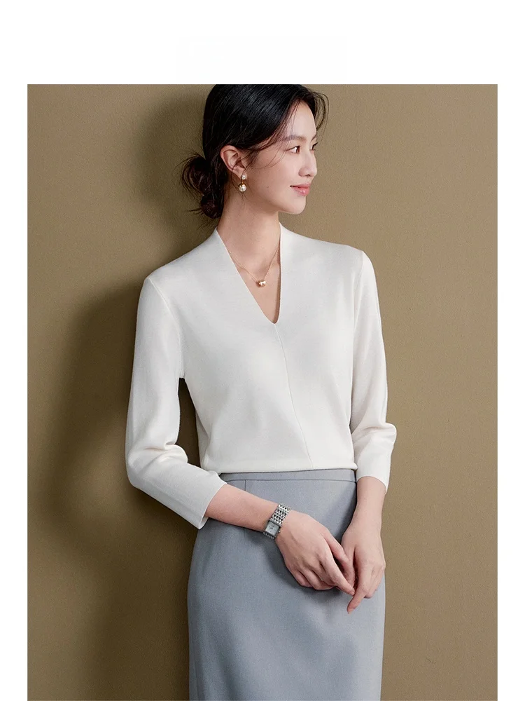 

Мягкая шерстяная трикотажная основа V-Ne, женская внутренняя одежда, повседневная модная одежда для поездок на работу, облегающая длинная све, чистый цвет