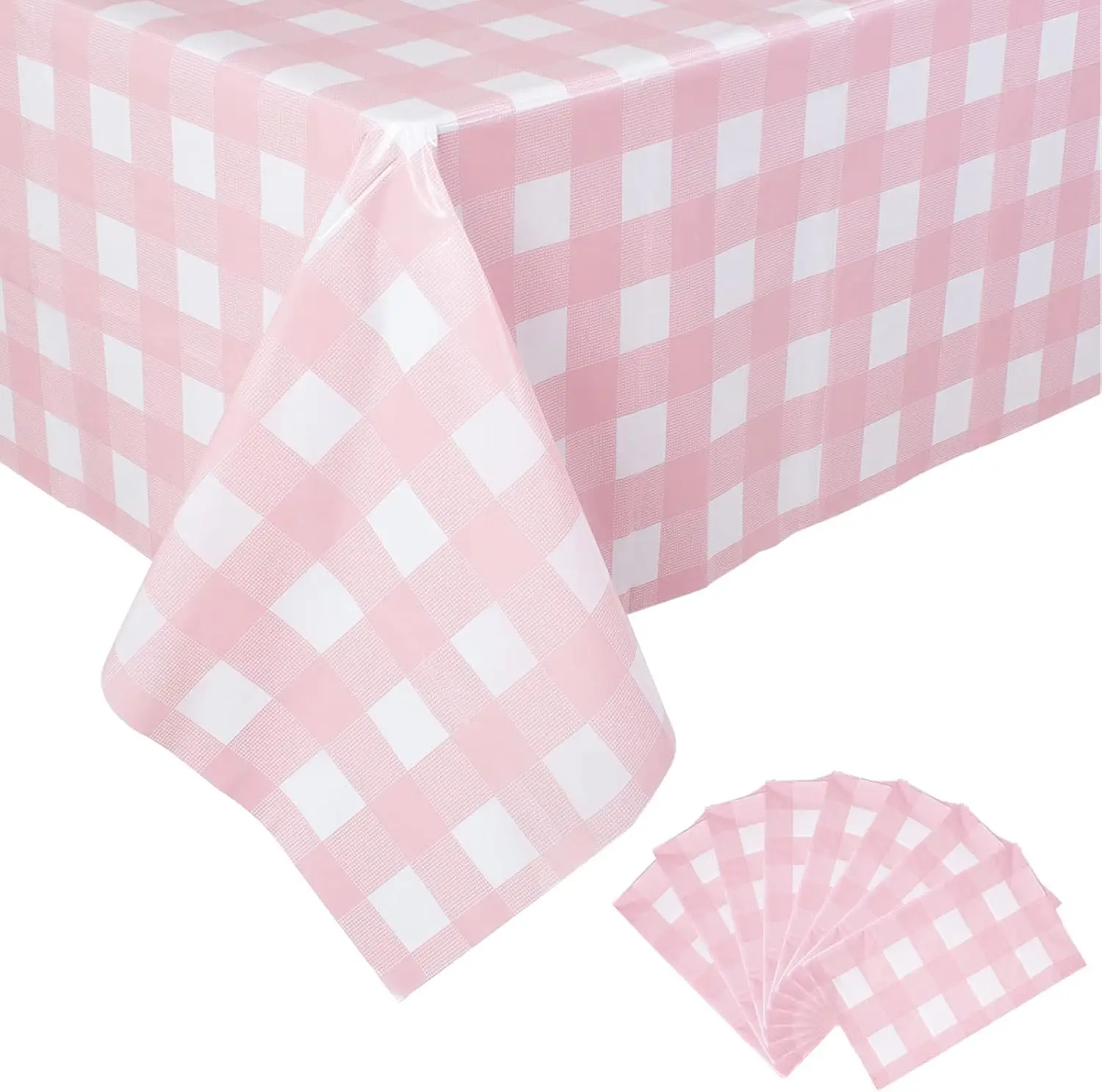 

Набор из 8 розово-белых клетчатых пластиковых скатертей 54x108 дюймов, водонепроницаемые, одноразовые, для вечеринок и пикников