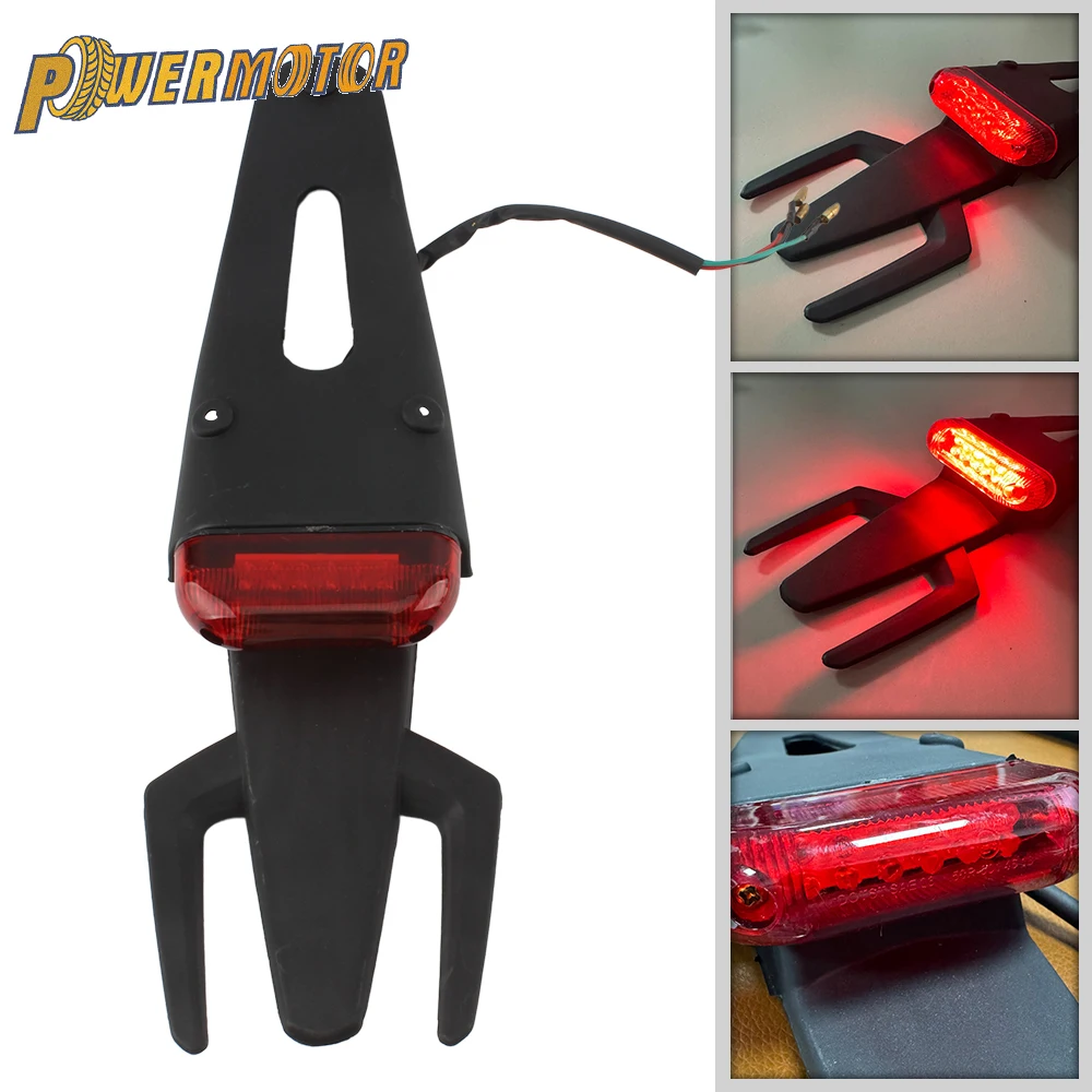 Motorcycle Tail Light Rear Fender Dirt Bike LED 12V Taillight Brake Stop License Plate Lamp Supermoto Motocross Enduro Dirt Bike