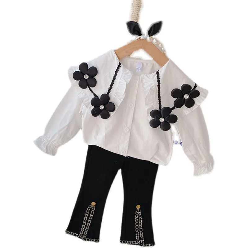 Girls Clothing Sets New Spring Long Sleeve Floral Shirt Top & Flared Pants Autumn Kids Boutique Clothes 2pcs 3-7Yrs