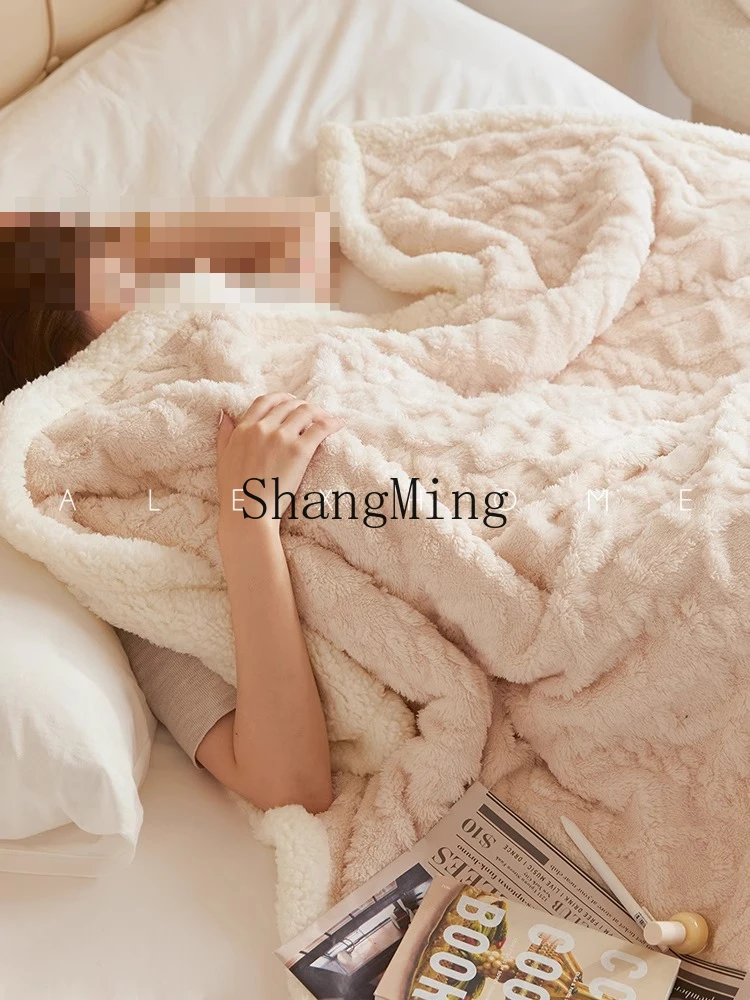 

ZYY solid color high-end blanket thickened soft coral fleece blanket warm lamb fleece lunch break sofa blanket
