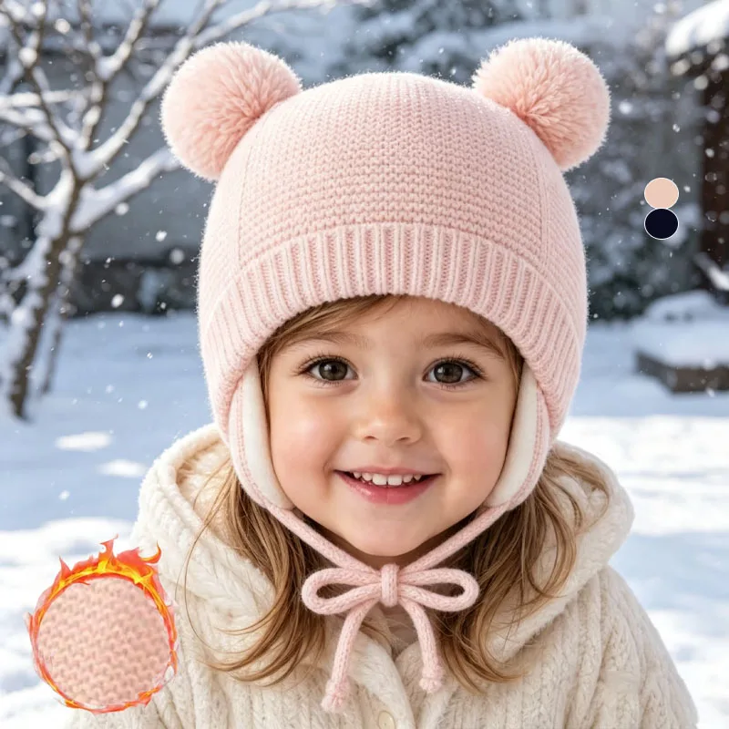 1-4Sets Childrens Braided Winter Hat and Glove Set Earflap Warm Knit Beanie with Soft Mittens for 1-6 Years Kids