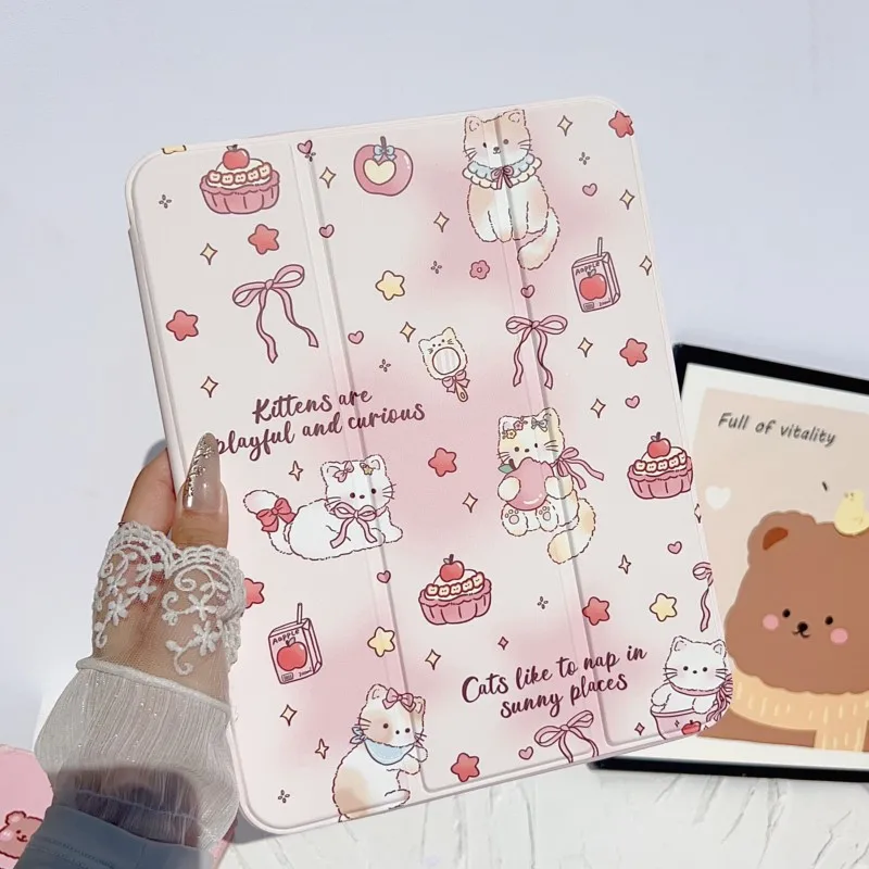 

Чехол для планшета INS Cartoon Cute Cat Bear для iPad Mini Air 1/2/3/4/5/6/7/8/9/10/11 A16 7.9/8.3/10.2/10.5/10.9/11 дюймов
