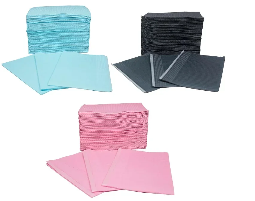China Factory Personalized Waterproof Multi Colors 33*45CM 3 Ply Dental Bibs fast shipping