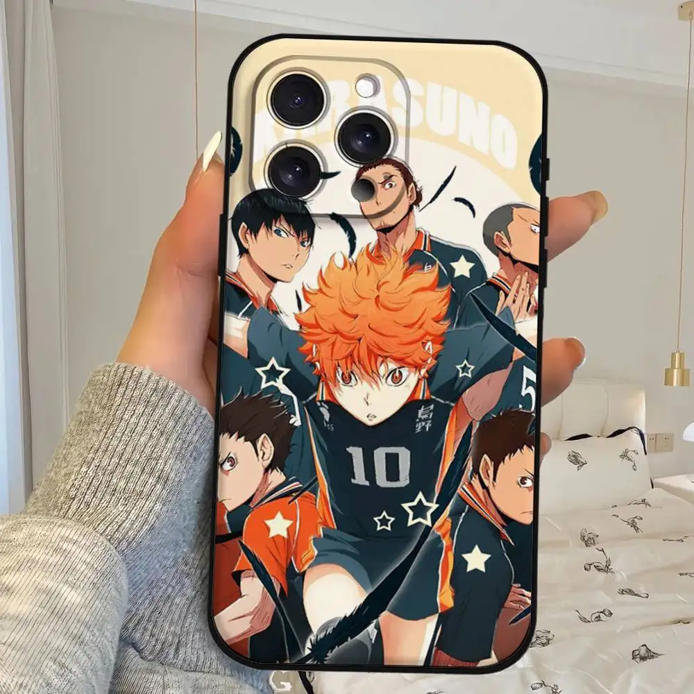 Haikyuu High School Volleyball Phone Case Black Shell For IPhone 16/15/13/14 Pro Max 11Plus/X/Xr/Xs Max/12mini Compatible Models