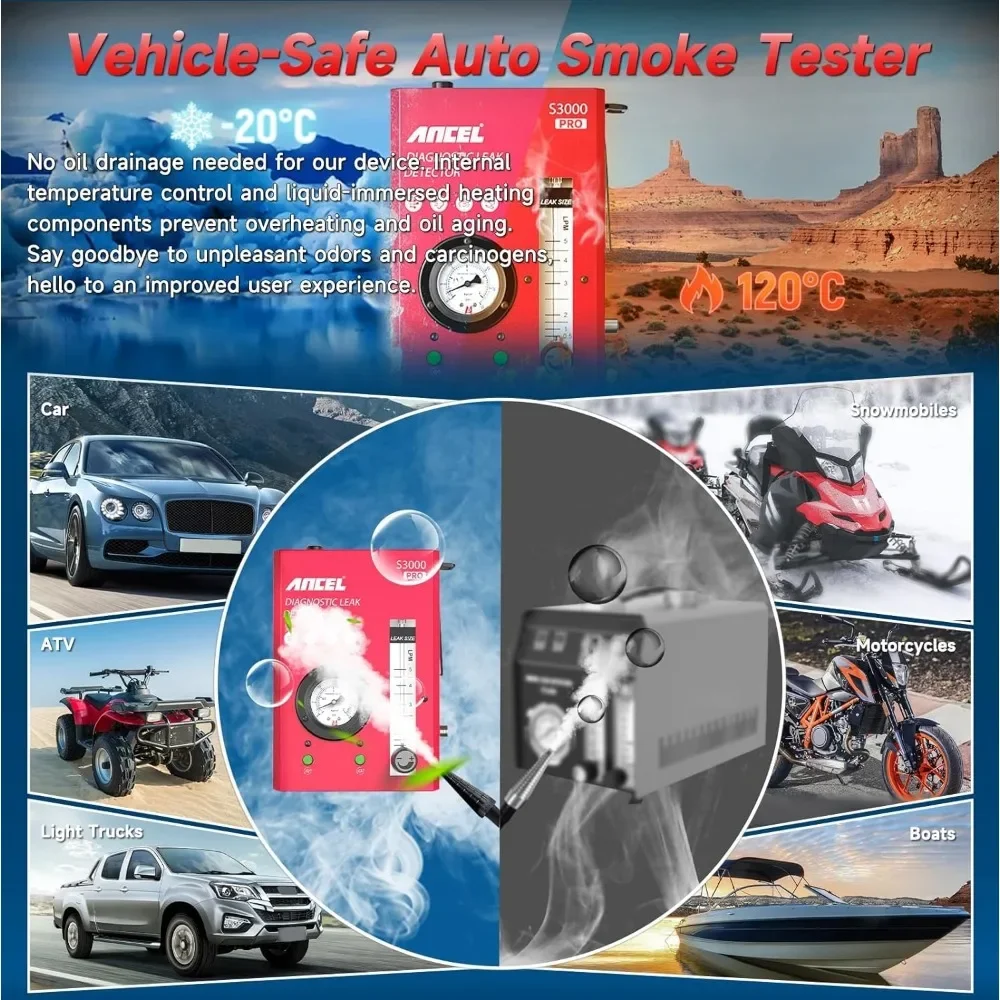 for NEW-ANCEL S3000 PRO Automotive Smoke Machine. Professional Vehicle Leak Diagnostic Detector Tools Kit