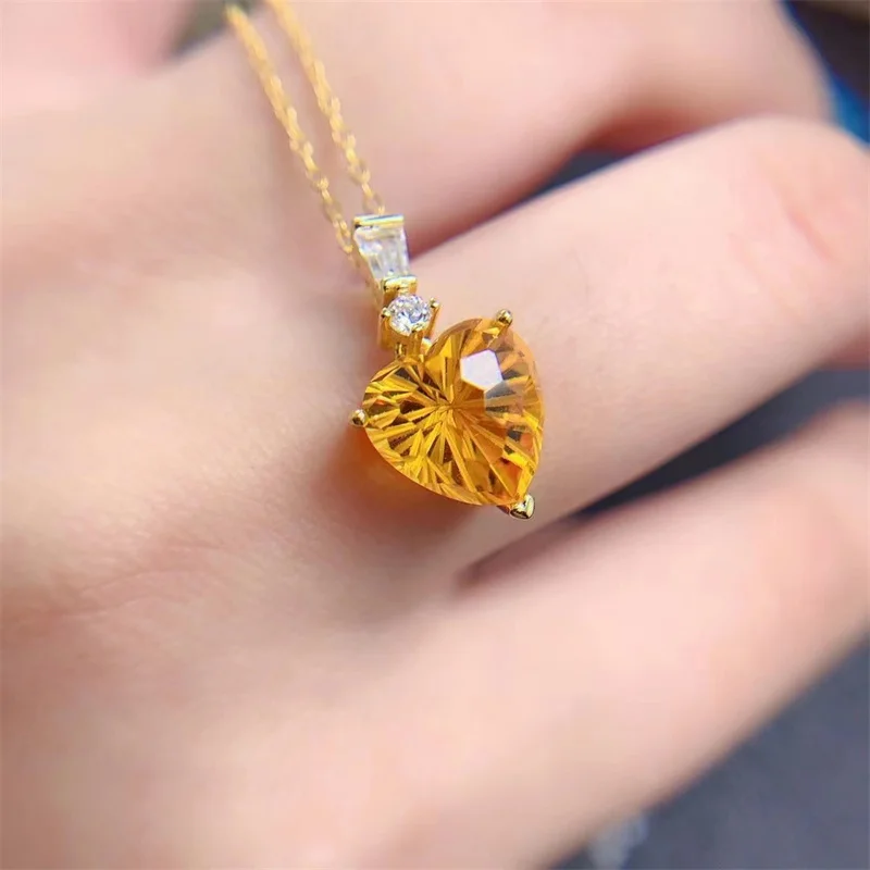 

Heart Shape Citrine 925 Silver Necklace Pendant for Women Girl Firework Cutting Anniversary Gift