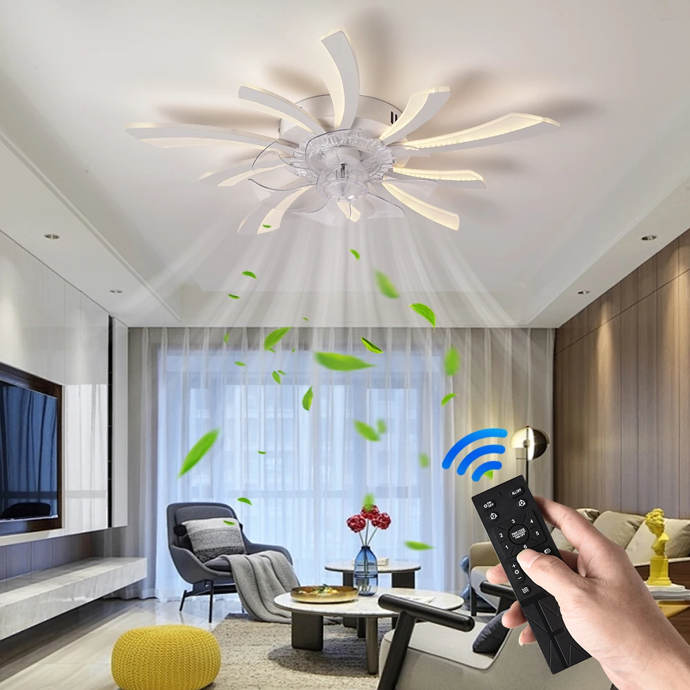 Ventilatore da soffitto dimmerabile con luce e telecomando, ventilatore da soffitto montato con luci a LED, APP e telecomando, moderno,
