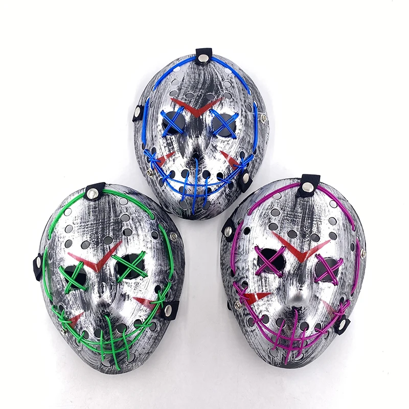 ฮาโลวีนผสมสี Light Up หน้ากากเรืองแสง Jason หน้ากากนีออนหน้ากากสยองขวัญสําหรับคอสเพลย์ Jason Voorhees props หน้ากากบ้านผีสิง