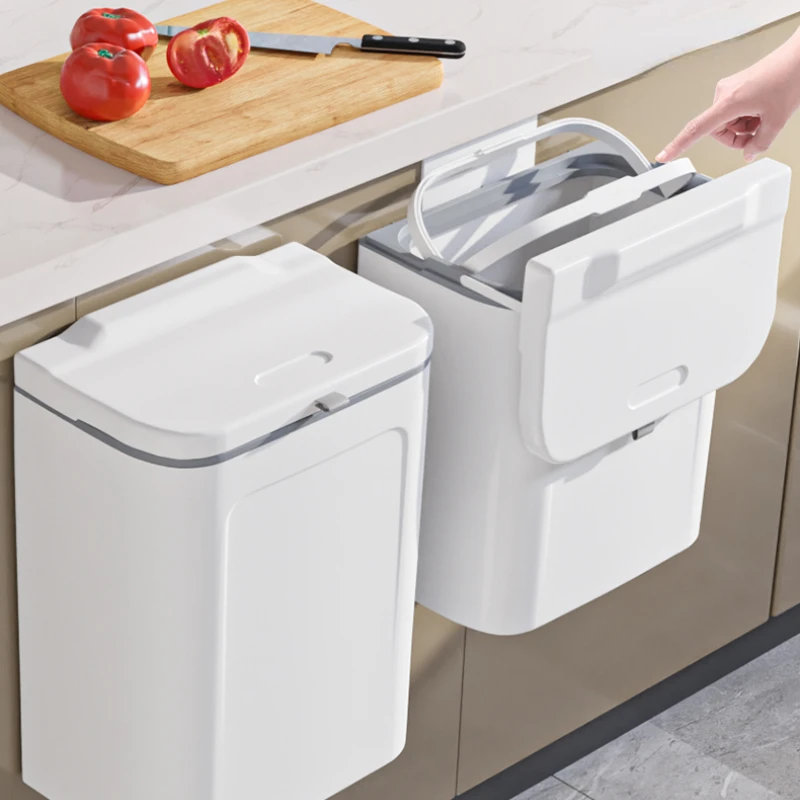 

Hanging White Trash Can Kitchen Creative Waterproof Plastic Large Nordic Waste Bin with Lid Bathroom Rectangular Cleaning Tools