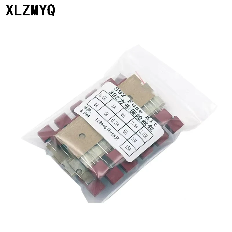 55PCS/Set 392 Square Plastic Fuse Assortment Kit 0.5A 1A 2A 2.5A 3.15A 4A 5A 6.3A 8A 10A 15A 250V Fuses Slow Blow Tube Fuse set
