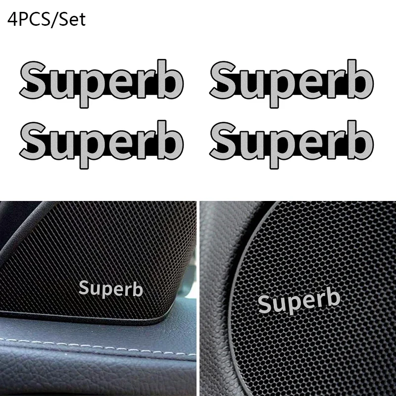 4pcs Car Styling Speaker Decals Stereo Sticker for Skoda Fabia Superb Kamiq Kodiak Yeti Karoq Octavia RS Audio Sound Badge Logo