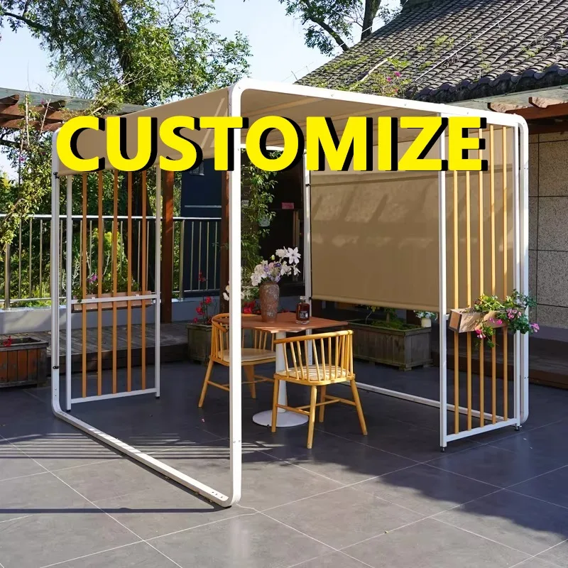 

Any Size Custom Resort Pool Aluminum Canopy High Density Waterproof Fabric Wind UV Proof Square Tube Backyard Leisure Gazebo