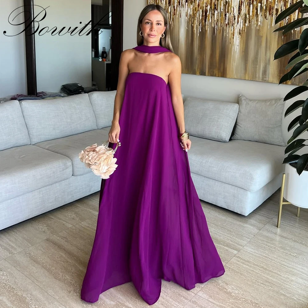 

Bowith Simple Elegant Chiffon Evening Dresses Strapless Prom Gowns Evening Party Dresses Customized vestidos de fiesta