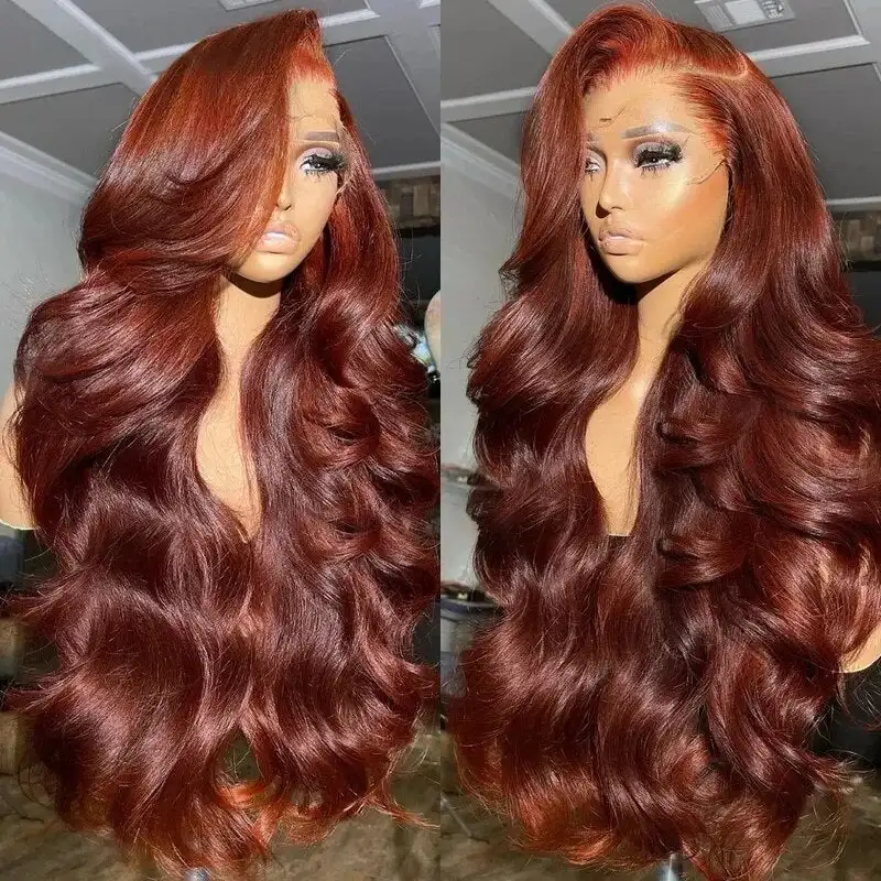 Reddish Brown Lace Front Wigs 13x4 Body Wave Auburn Colored  Lace Front Wigs Copper Red 180 Density Synthetic Glueless Lace Wig