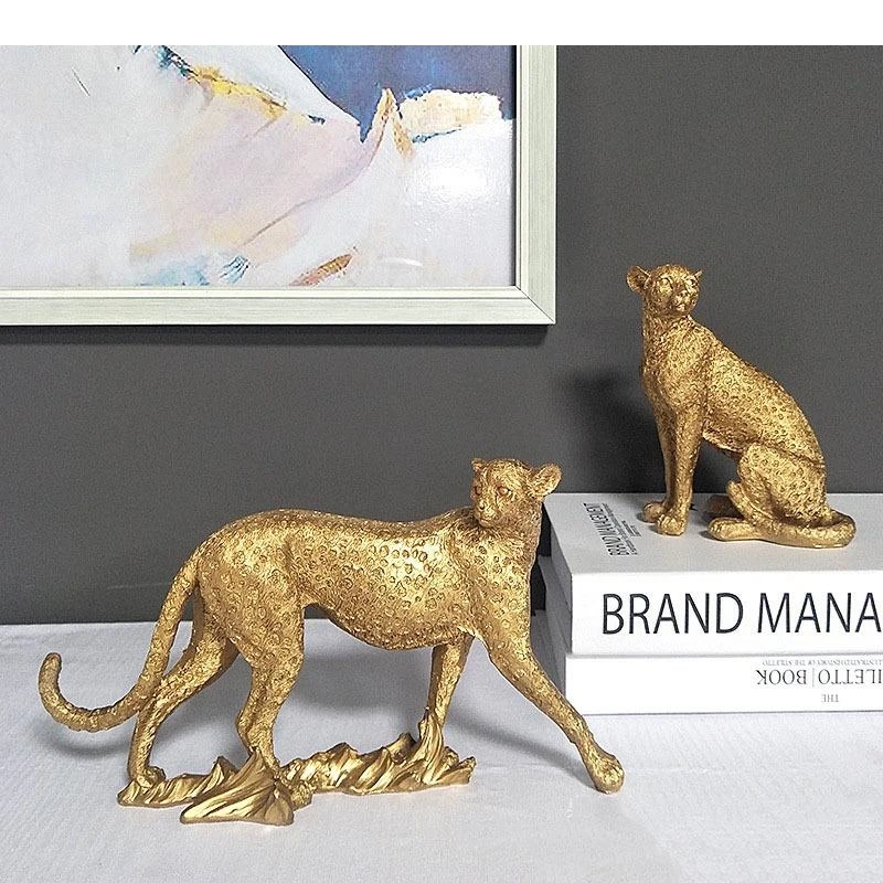 Golden Leopard Statue Simulation Animal Desk Decoration Ornaments Resin Crafts Sculpture Nordic Home Decor Modern view 3