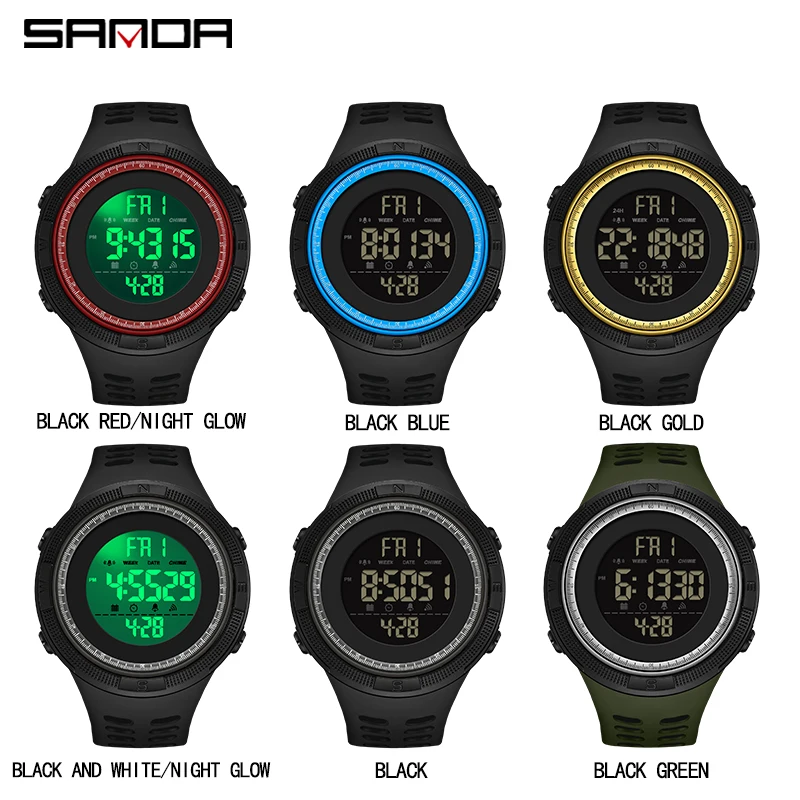 SANDA 2003 موضة الساعات العسكرية 50 متر مقاوم للماء ساعة رياضية للذكور LED الإلكترونية الرقمية ساعات المعصم Relogio Masculino