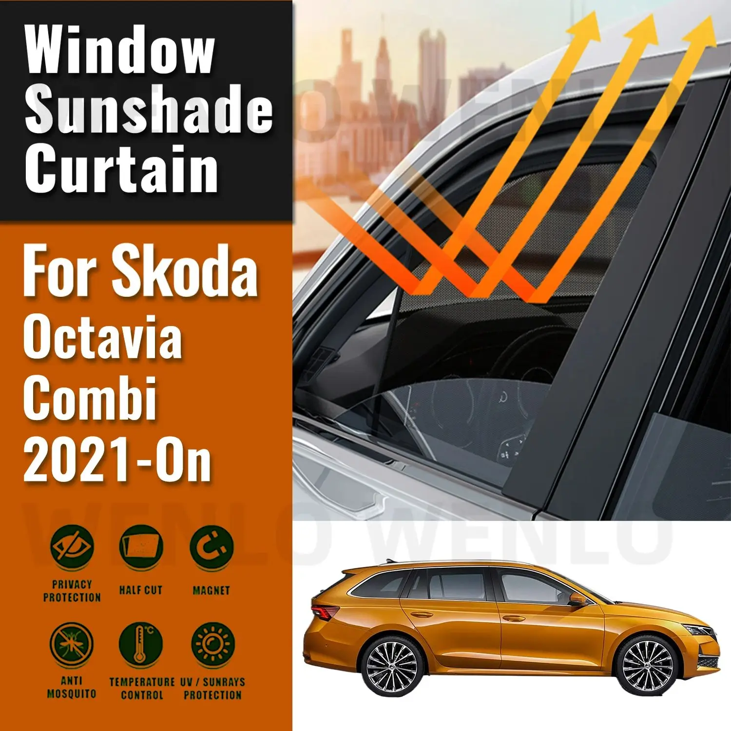 

For Skoda Octavia Combi 2021 2022 2023 2024 Magnetic Car Sunshade Visor Front Rear Windshield Curtain Side Window Sun Shade