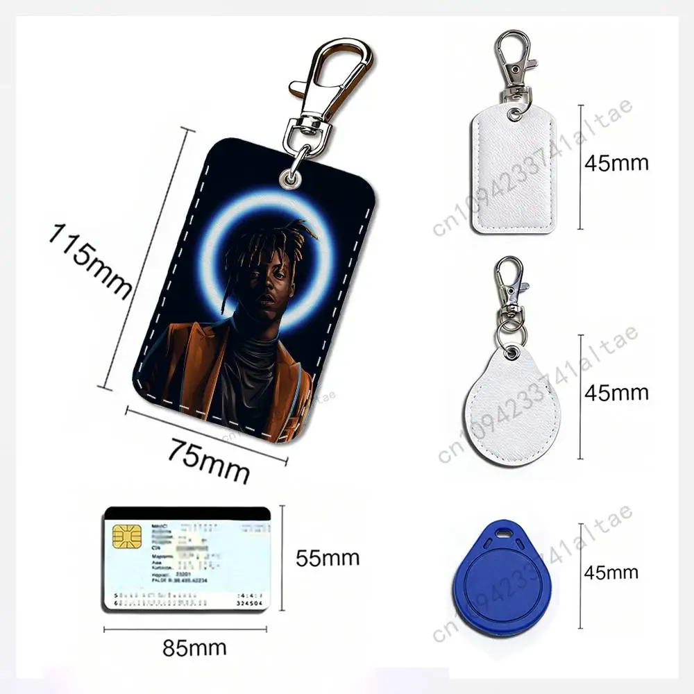 J-Juice Rapper W-Wrld Rectangle Card Case Keychain Access Card Bag Key Tag Ring Leather Card Holder Key Ring Access