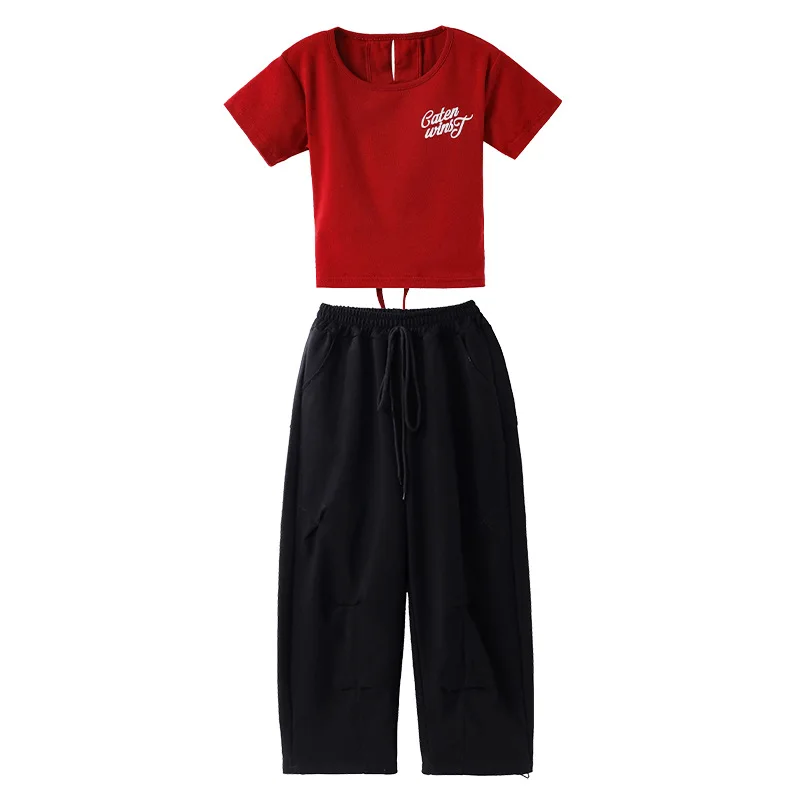 Jazz-Tanzkostüme zum Kindertag für Mädchen, bauchfreie Oberteile, lockere Hosen, Modenschau, Kpop-Outfits, Hip-Hop-Performance-Kleidung, DQS23063