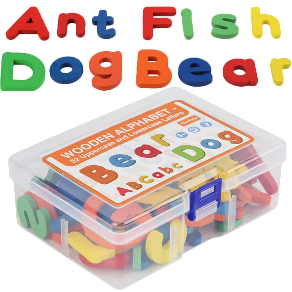 Set di 52 Pezzi di Alfabeto in Legno per Bambini, Sviluppo delle Abilità Motorie Fini, Gioco Educativo per l'Apprendimento Cognitivo dei Colori
