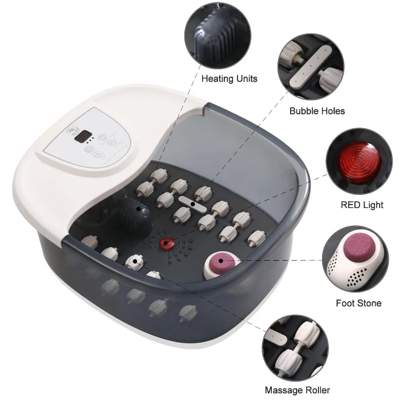 Foot Spa Bath Massager with Heat, Jets, Bubbles, Epsom Salt and Red Light, Foot Soaker with 22 Shiatsu Massage Rollers